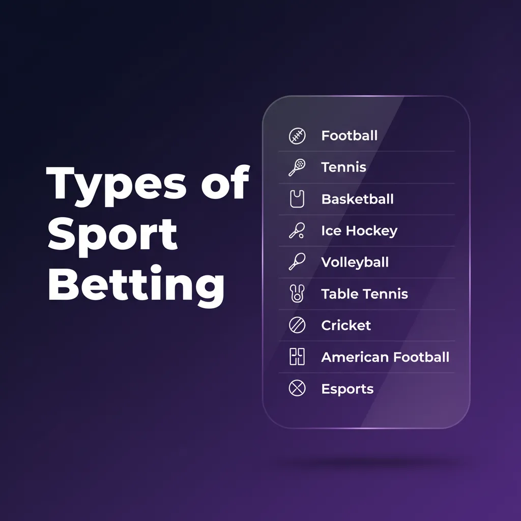 Sports betting types: cricket, football, tennis, kabaddi; pre-match and live odds, markets for leagues and events.
