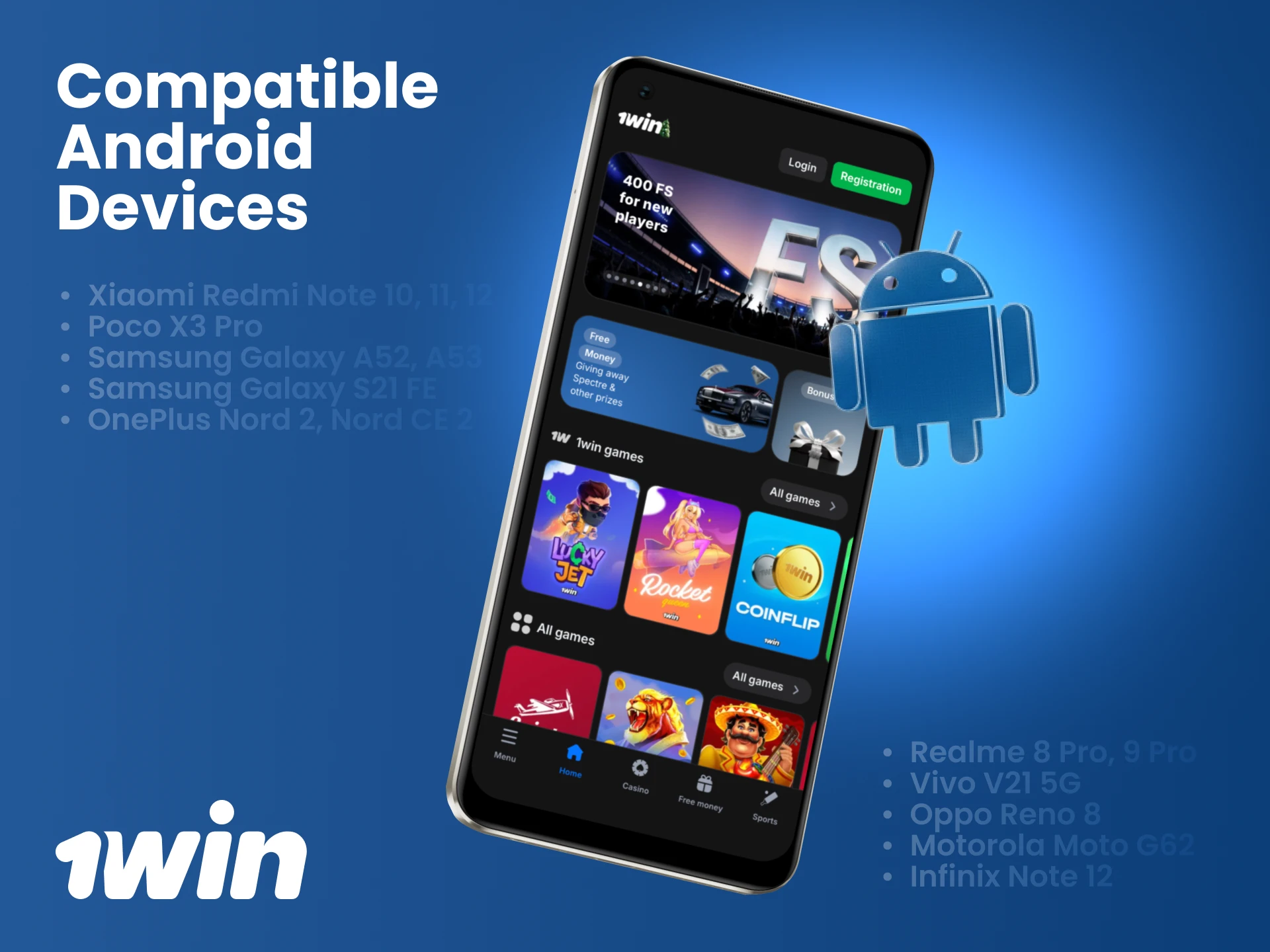 Check the list of Android smartphones that are fully compatible with the official 1win mobile app.