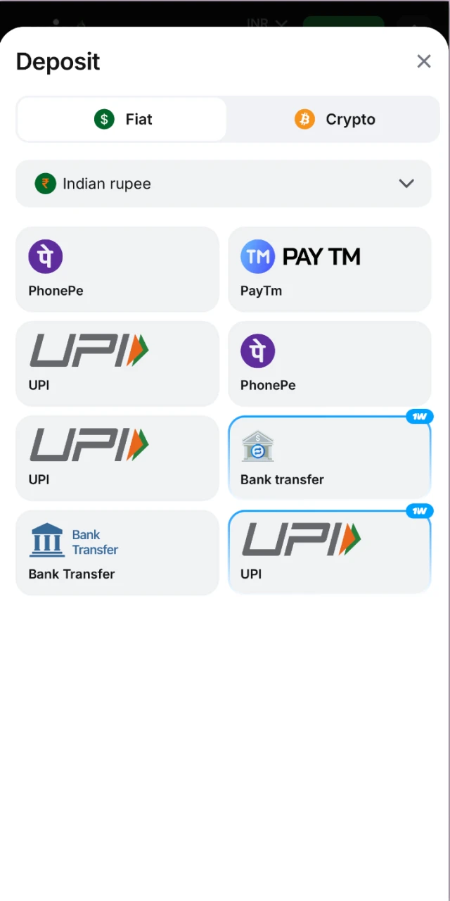 Fund your account using popular local payment methods available in the 1win app.