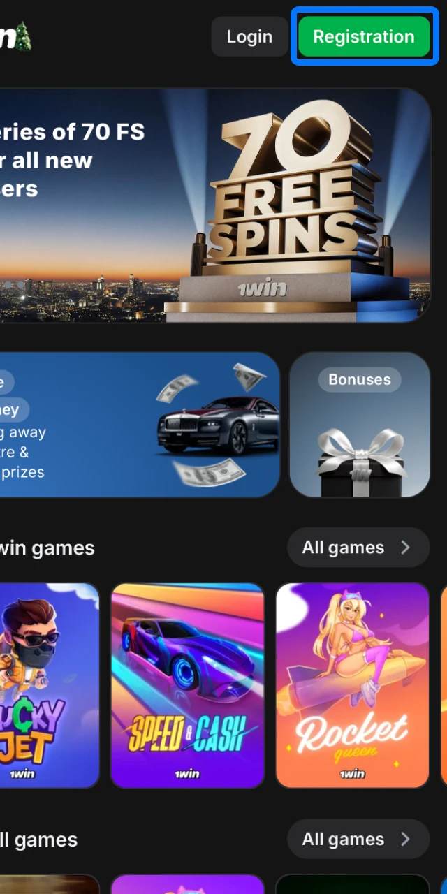Find and tap the Registration button within the 1win app to begin creating your account.