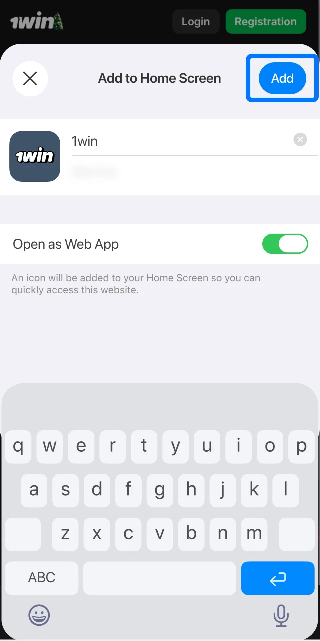 Finalize the creation of your new 1win app icon on the iOS home screen.