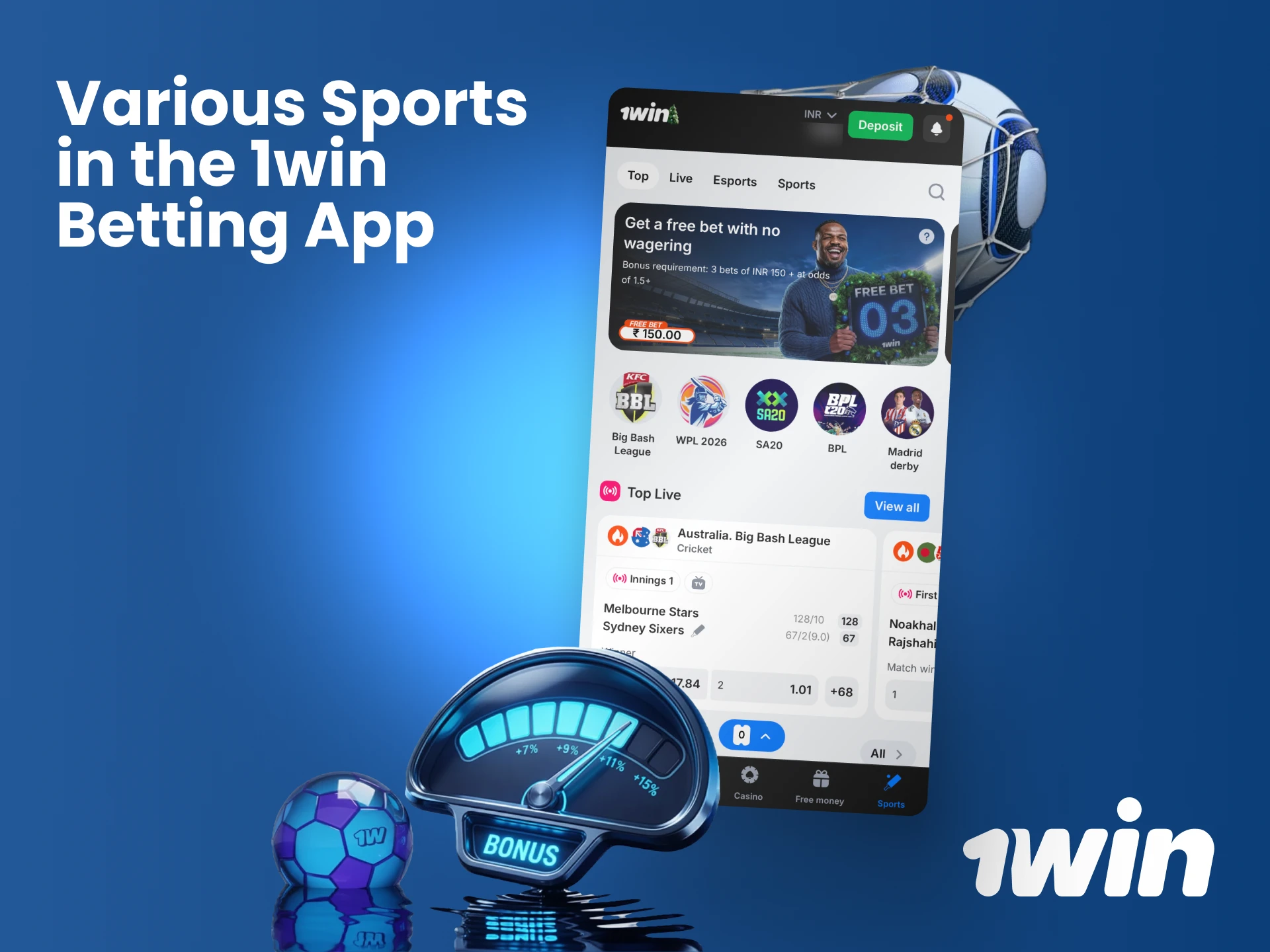 Explore a diverse selection of traditional sports and esports for betting in the 1win mobile app.