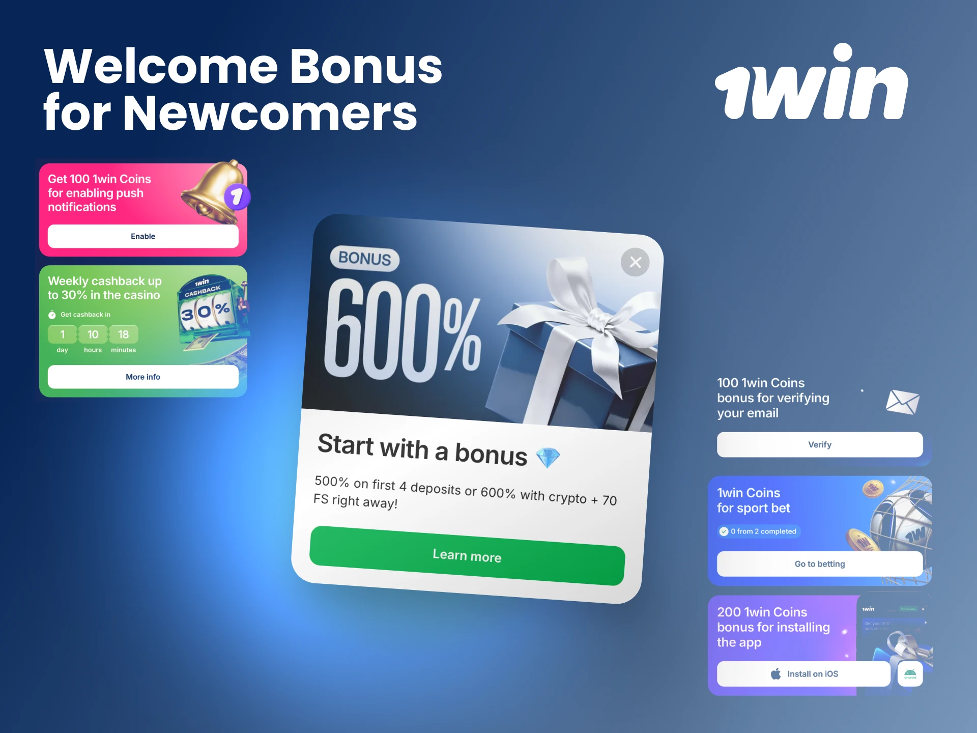 Claim your exclusive welcome bonus package designed for new players in the 1win casino app.
