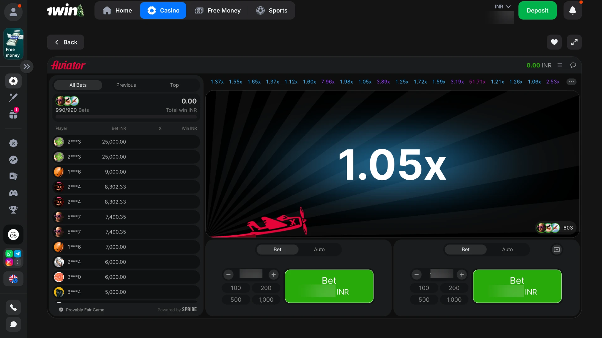 A tense moment in the Aviator game just before a player cashes out or the plane crashes on 1win.