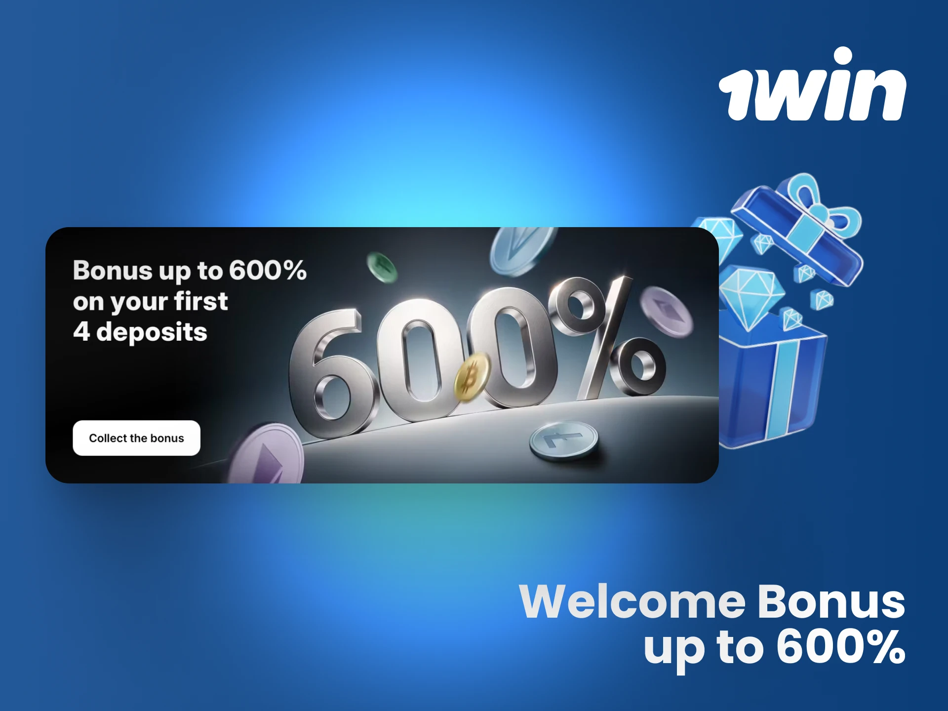 Activate a welcome bonus package of up to 600% on your first deposits at 1win.