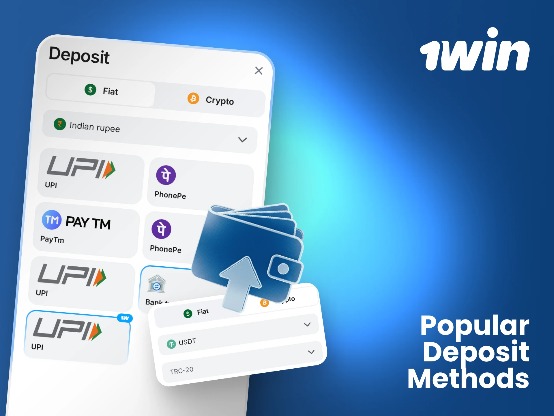 Explore a variety of trusted and popular deposit methods available for Indian users on 1win.