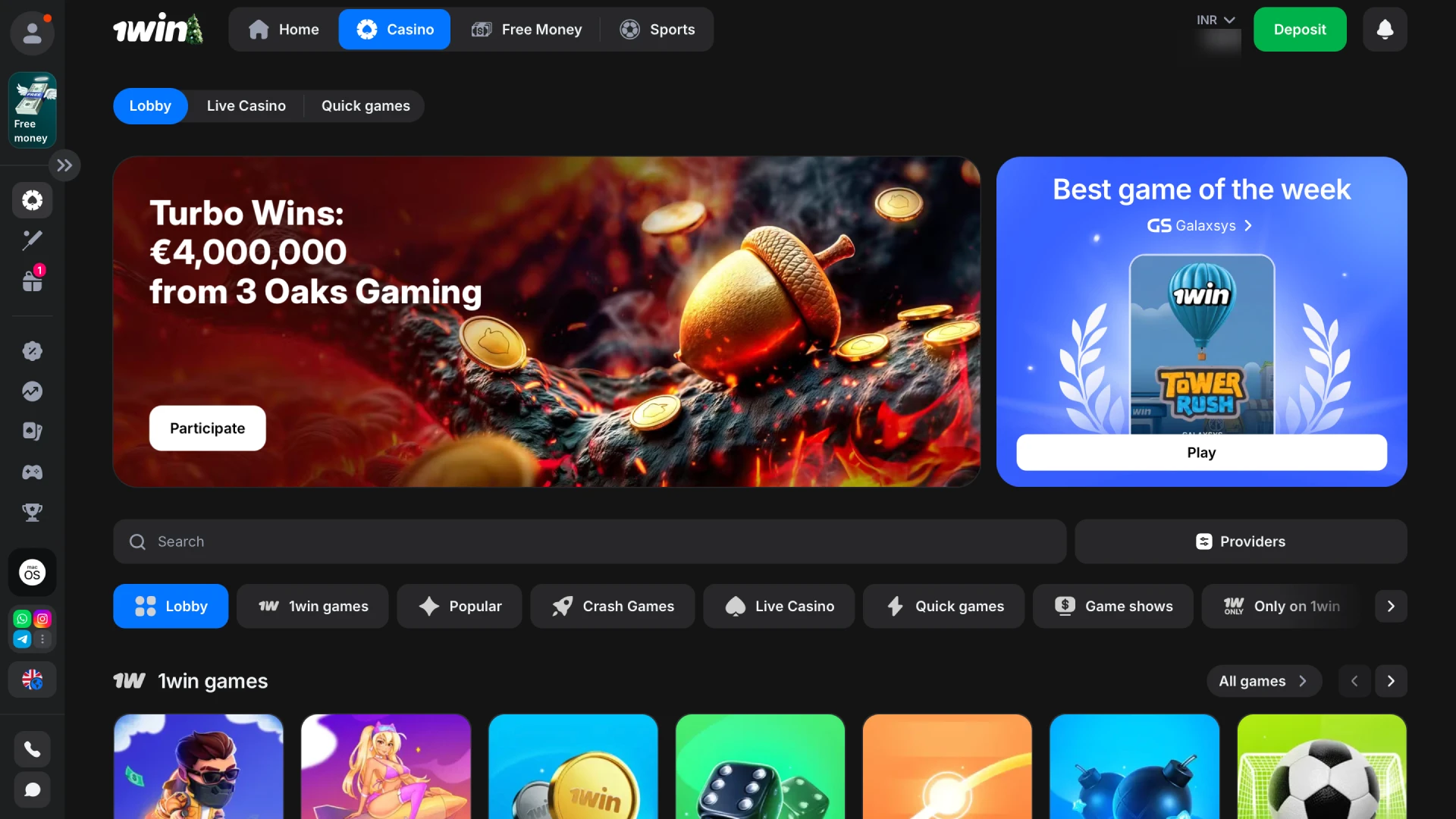 Navigate to the dedicated casino lobby to explore all available games on 1win.