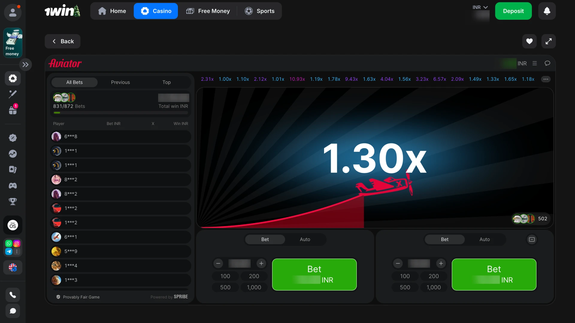 Place your wager and enjoy the real-time gameplay of your chosen 1win casino game.