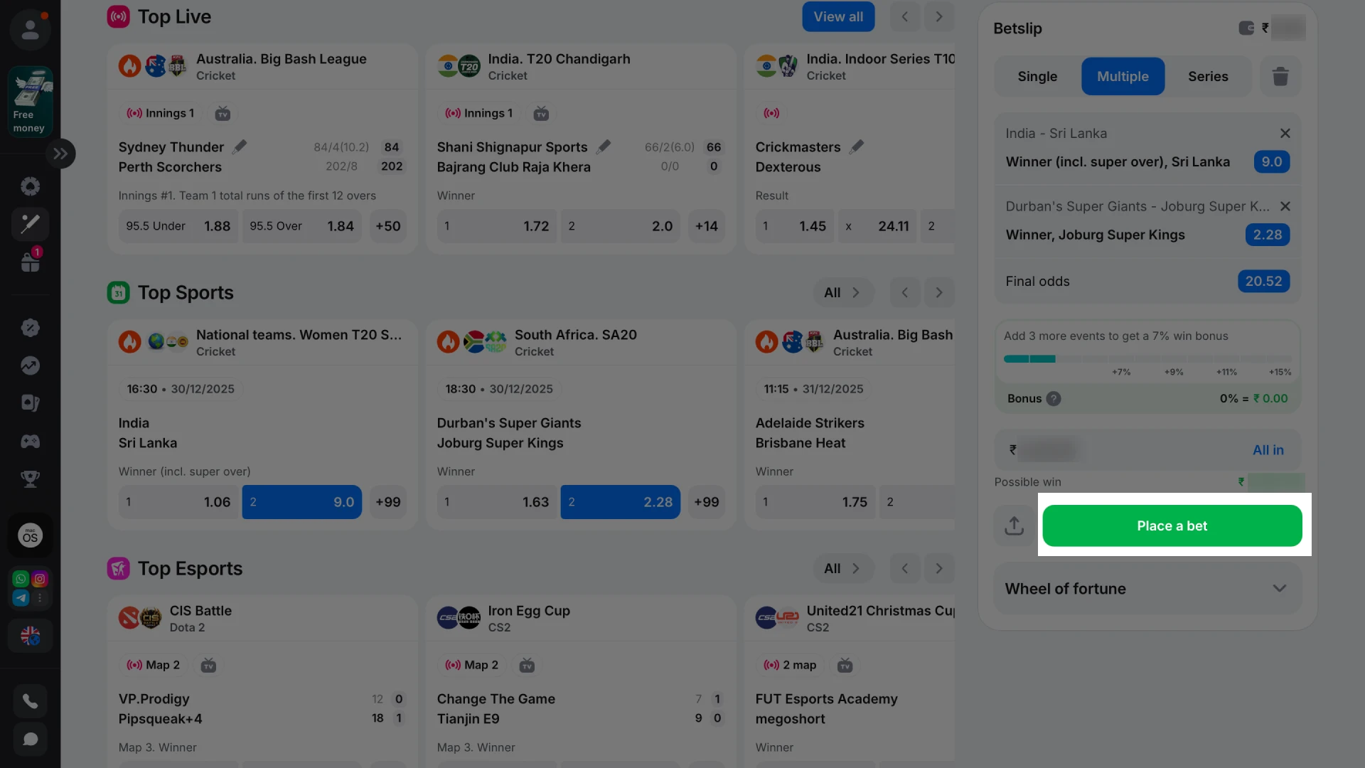Confirm and submit your first bet to start tracking it in your 1win account history.