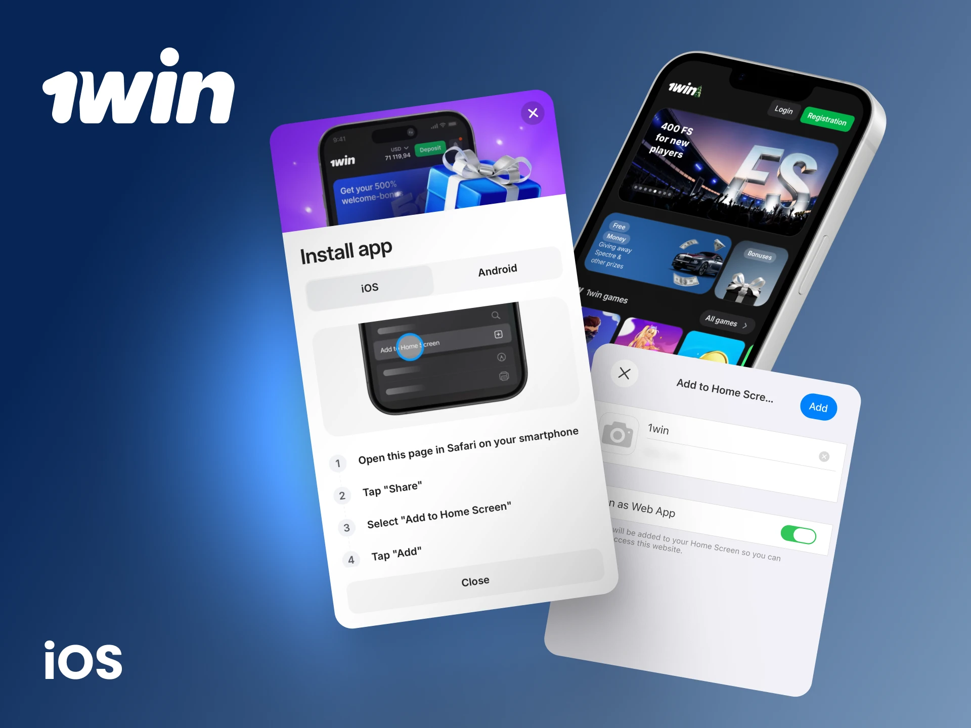 Add the 1win web app to your iPhone home screen for instant access.
