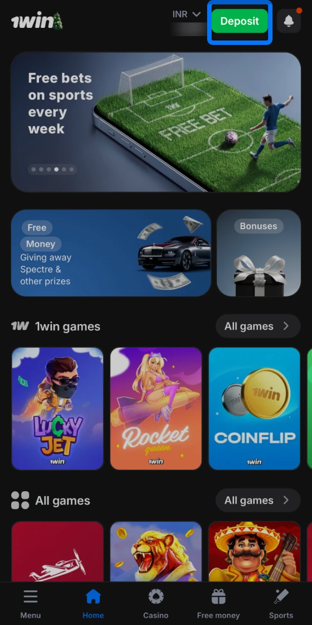 Make a qualifying deposit through the app to activate the bonus linked to your 1win promo code.