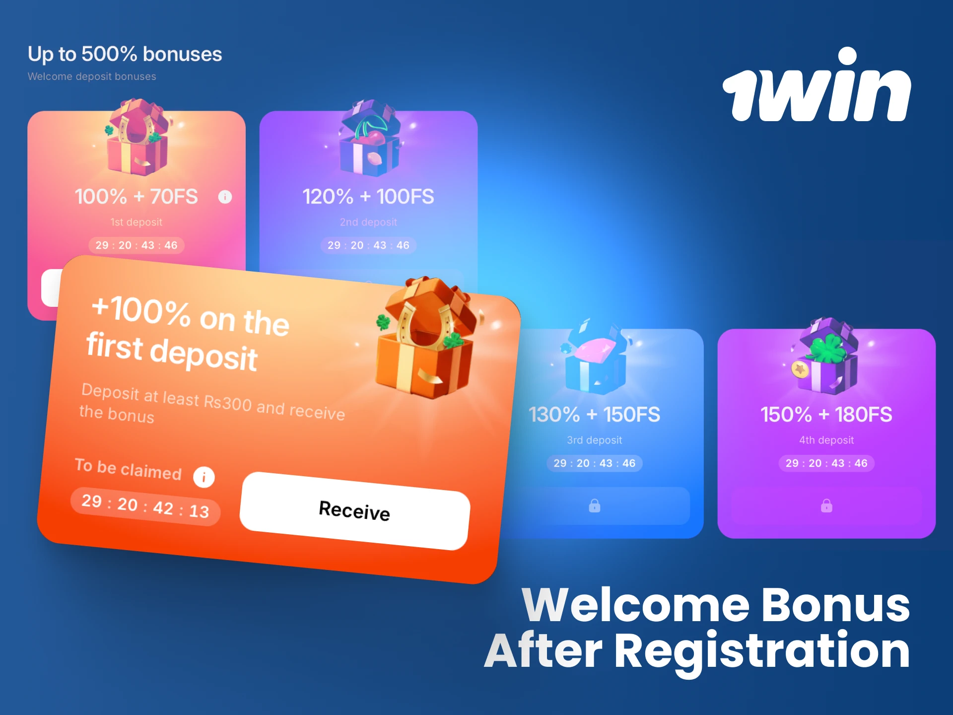 Activate your generous welcome bonus package immediately after completing registration on 1win.
