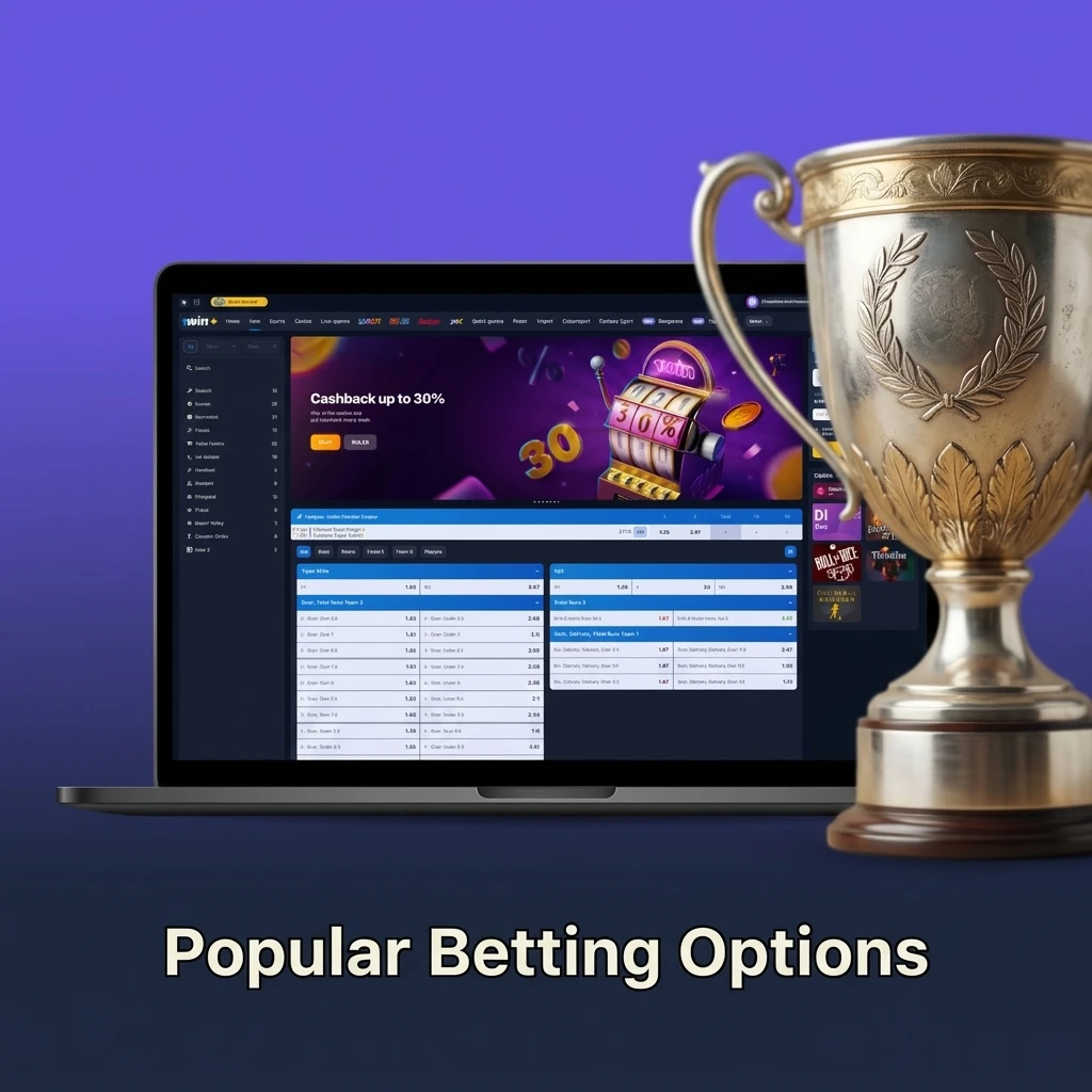 1win popular betting options including pre-match, live betting, multi bet, and system bets for cricket and football