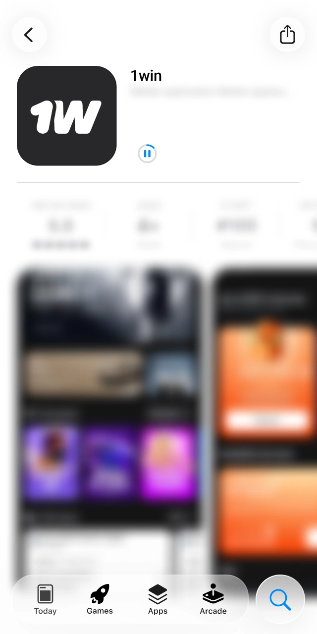Wait for the 1win iOS app installation to finish successfully.